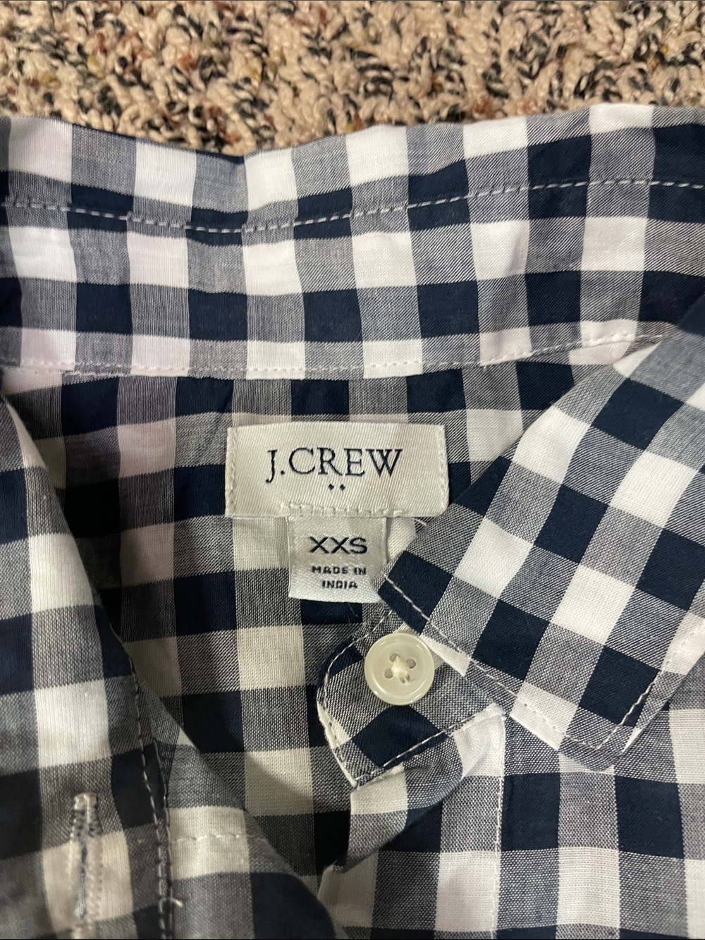 J. Crew Navy and White Gingham Button-Down Pocket Shirt Woman’s XXS | NWOT - Picture 5 of 7